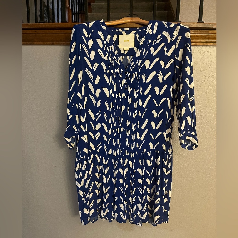 Anthropologie Maeve Blue and White Abstract Dress